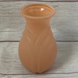 Vintage FTDA Frosted Peachy Pink Art Deco Glass Vase Embossed Drape Design